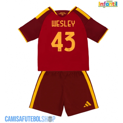 Camisa de time de futebol AS Roma Wesley Franca #43 Replicas 1º Equipamento Infantil 2026-27 Manga Curta (+ Calças curtas)
